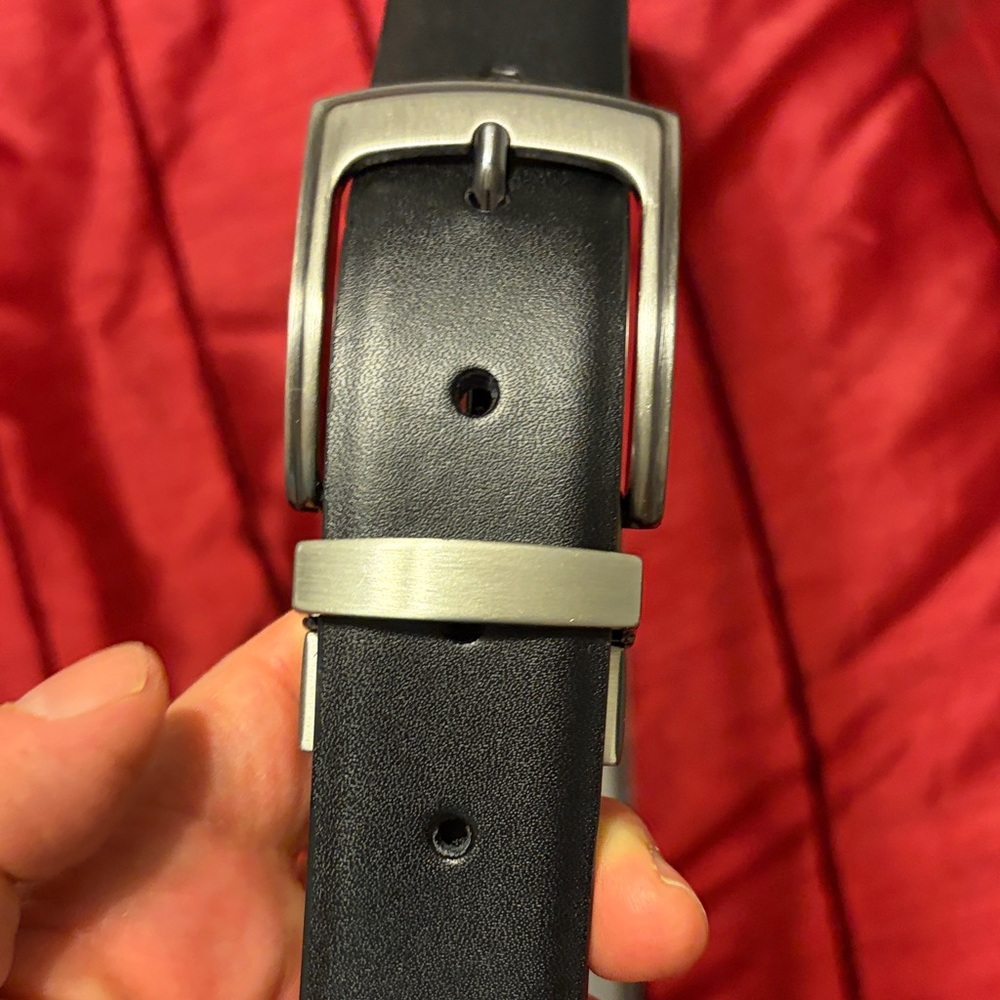 Duchamp Black Belt with Silver Buckle mens 42 waist leather - Picture 7 of 7